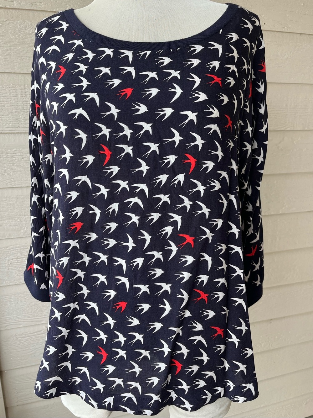 Maeve Navy with Red & White Swallow Bird Print Blouse Top Size 12